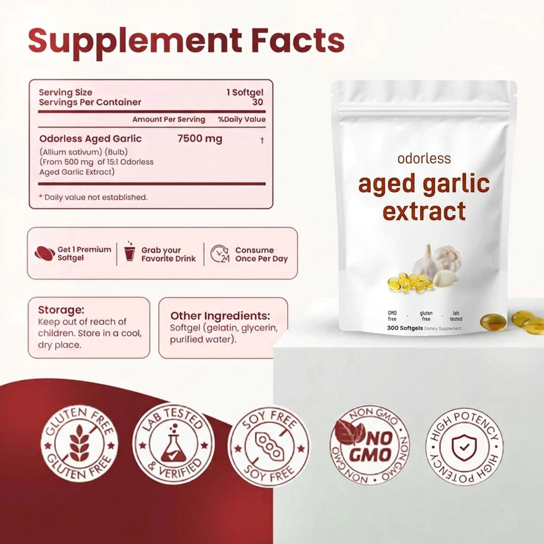 Odourless Aged Garlic Softgels: Daily Cardiovascular Formula